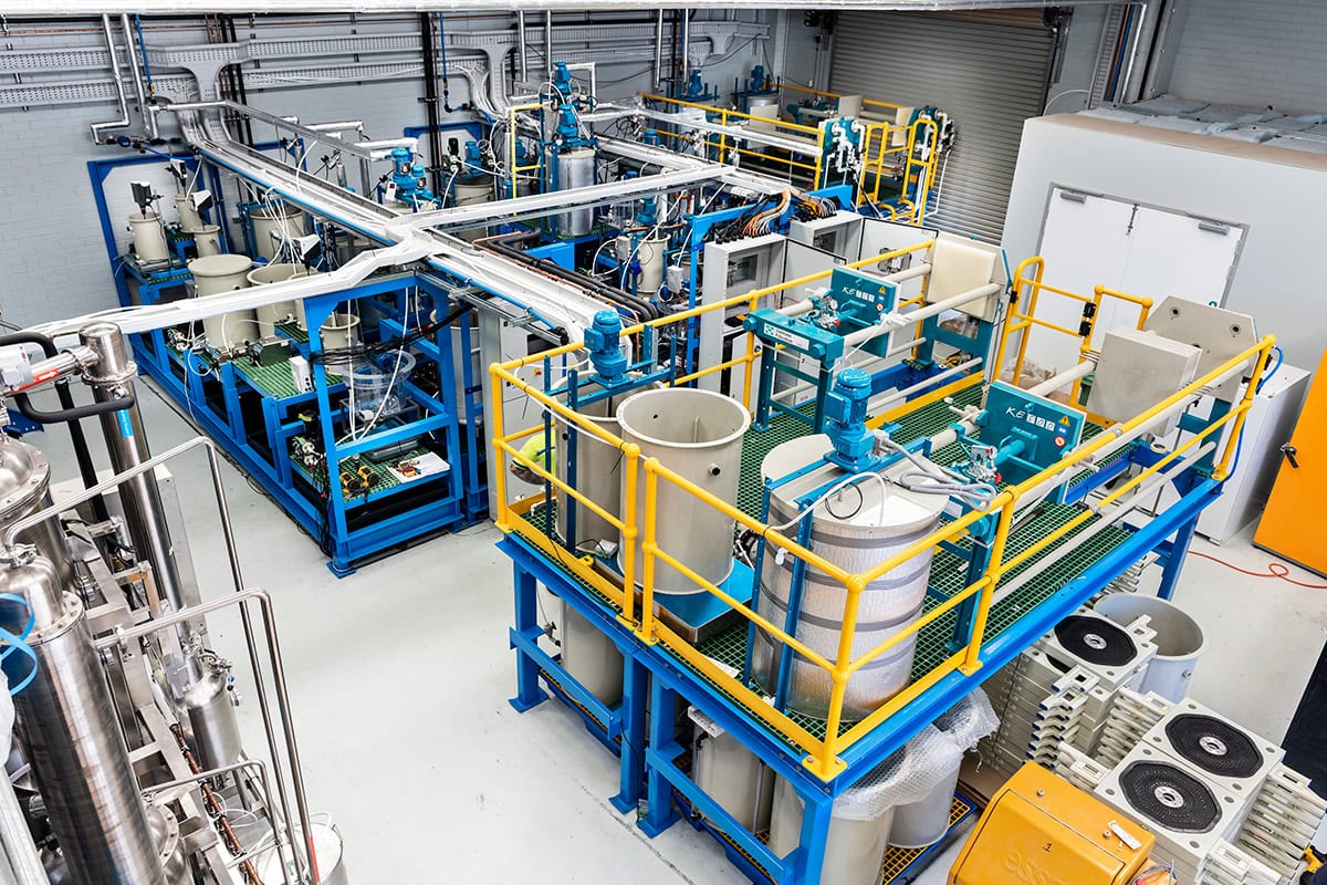Photo inside an industrial facility with equipment from Lepidico's L-Max pilot plant. Image: Lepidico