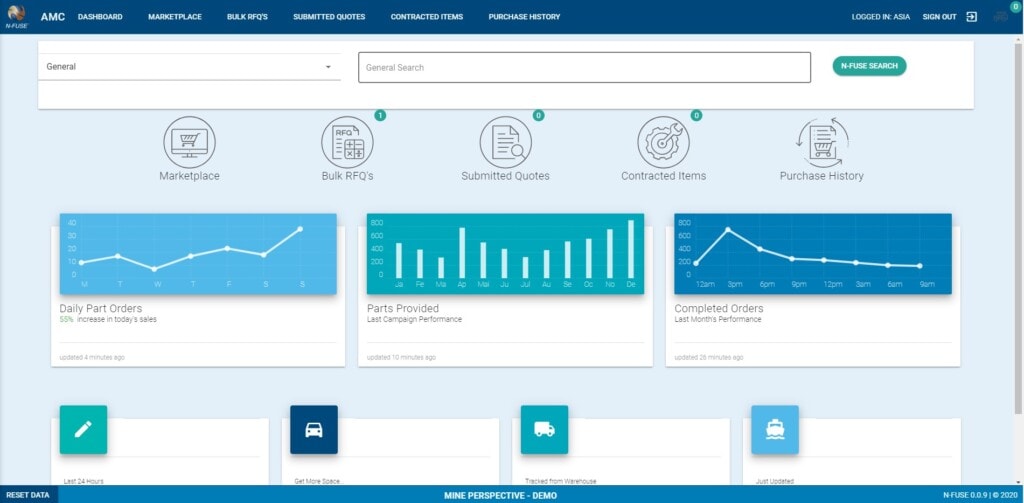 Virtual warehouses for future mines 2 A view from the N-FUSE dashboard. Image: Bawn Holdings